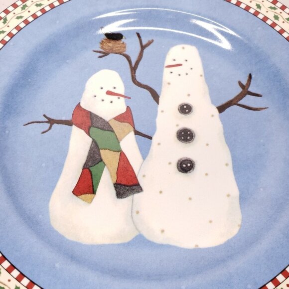 Sakura Snowman Stoneware 8.5 in Plates By Debbie Mumm Set Of 2 Dishwasher Safe - Picture 3 of 6